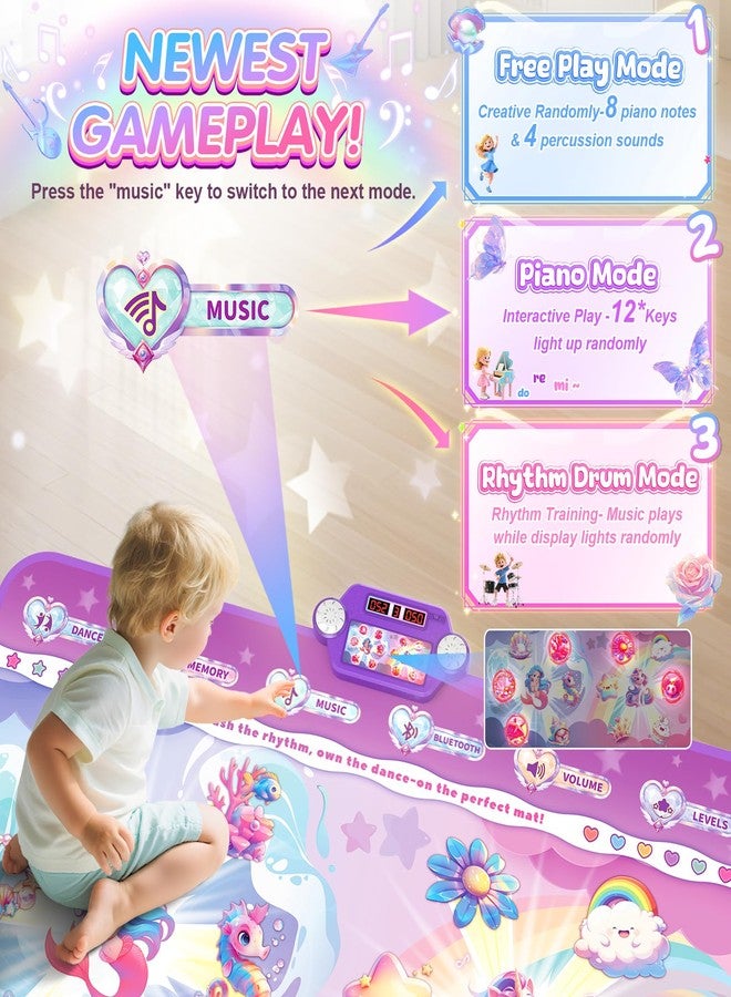 MUZREES Dance Mat, Bluetooth Dance Pad Toy with LED Lights, 2 Players Unicorn Dance Pad for Kids, Birthday Party Game Music Princess Gift Ideas for Girls 3-12 - Image 3